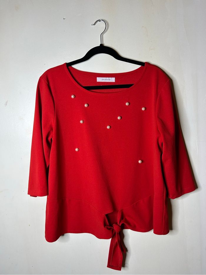 Haut Promod rouge à perles - photo numéro 3