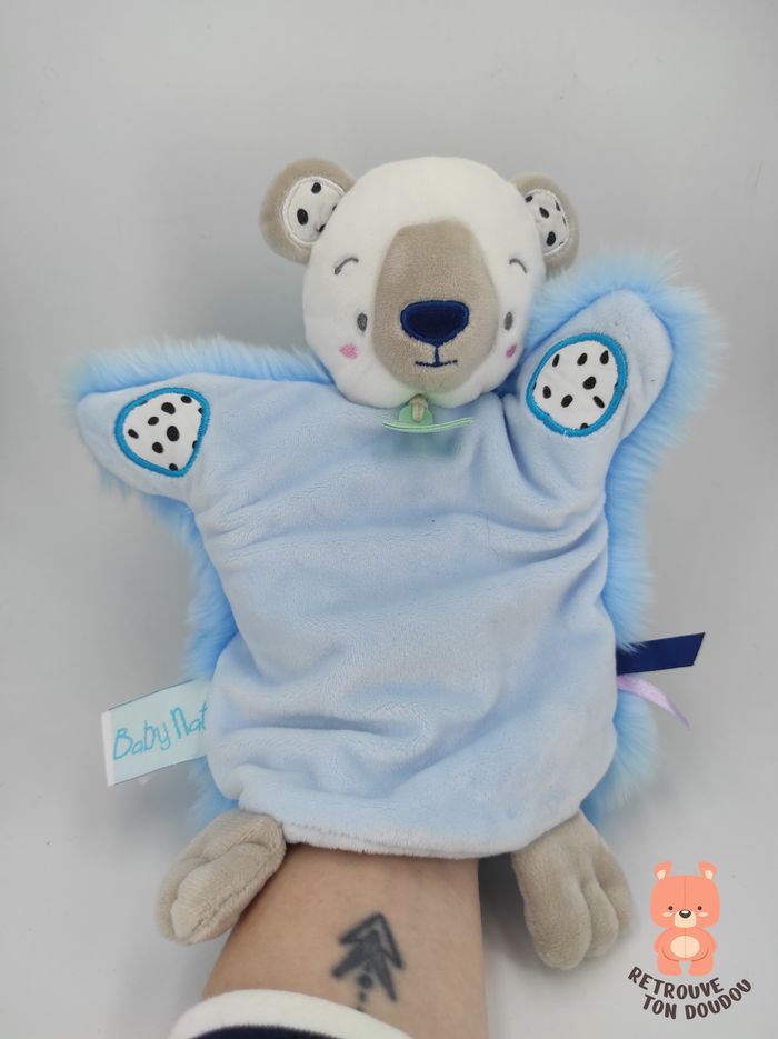 Doudou marionnette Ours Polaire Bleu Baby Nat'
