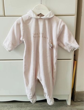 Grenouillère doudou cheval col Claudine épais doux chaud hiver rose bonbon 3 mois blanc