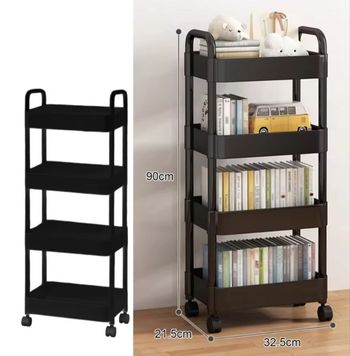 Chariot dessert a roulettes en plastique noir 4 étagère