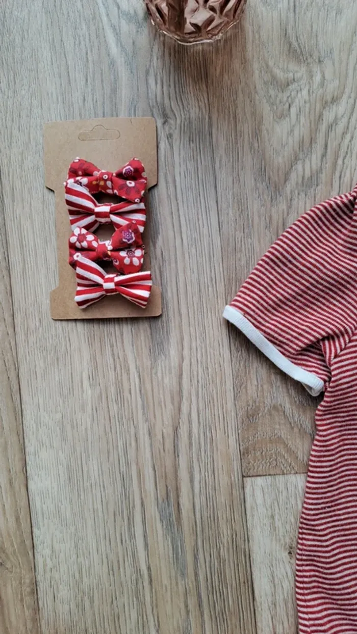 Robe rayée rouge à col claudine blanc Petit Bateau 24 mois - photo numéro 5