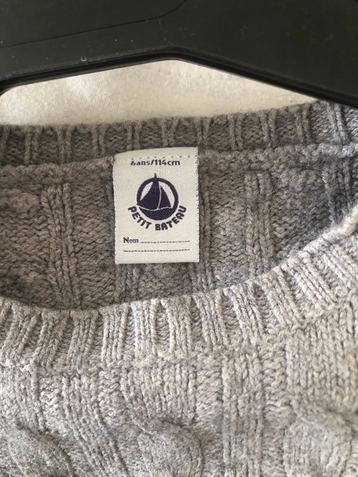 Pull torsades 6 ans Petit Bateau gris clair - photo numéro 5