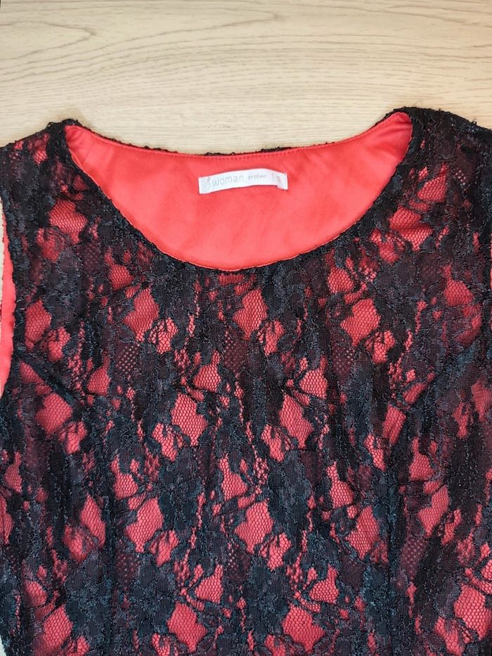 Robe de fête rouge dentelle noir taille s - photo numéro 5
