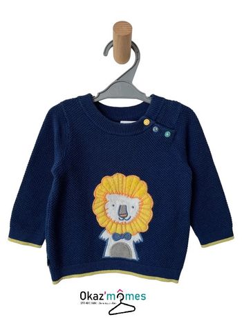Pull 100% coton bleu et jaune, motif lion - Sergent Major 9 mois