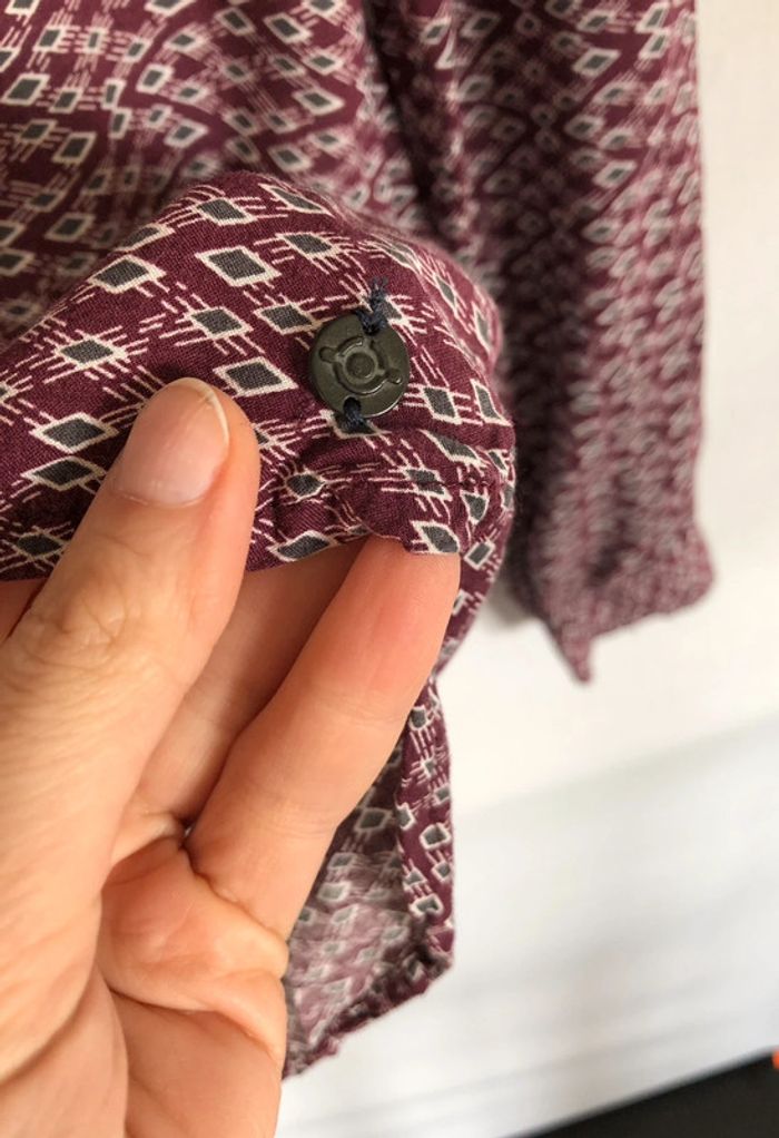 Blouse graphique violine à lavallière Bonobo XS / 34 36 comme neuve - photo numéro 15