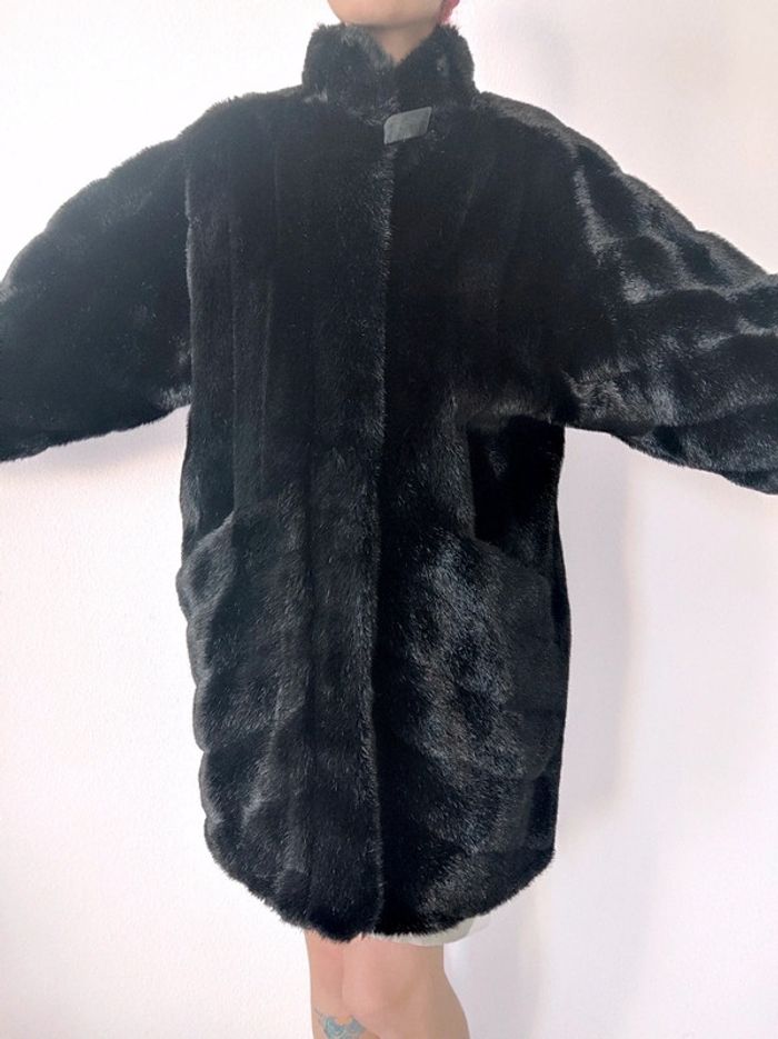 Manteau long noir fausse fourrure vintage 🇫🇷 42/XL à 44/XXL - photo numéro 5