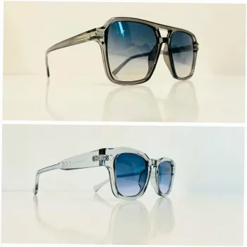 Lot de deux lunettes de soleil mixte grises transparentes verres bleus uvprotection cat 2 et 3