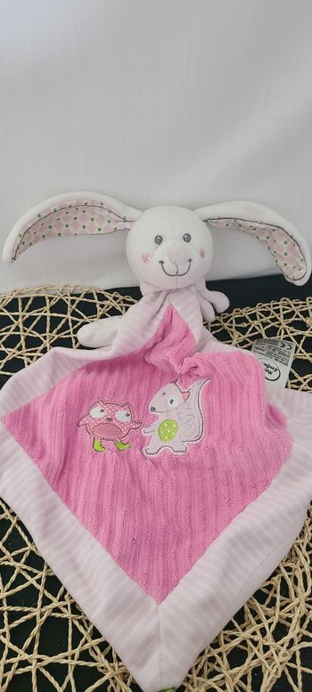 Doudou plat lapin rose hibou écureuil MOTS D'ENFANTS