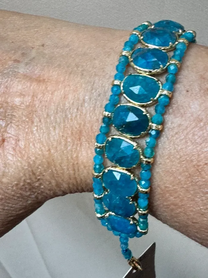 Bracelet manchette habaha Paris apatites bjzures peules et pierres finitions acier inoxydable or - photo numéro 6