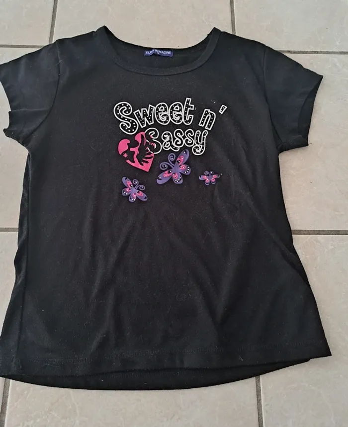 Tee shirt manches courtes noir 10 ans fille Elisa Immagine en TBE