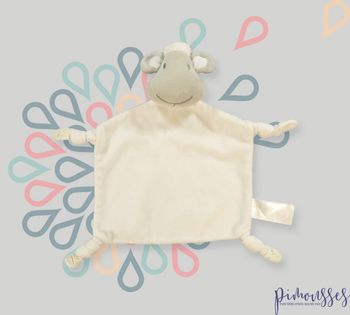 Doudou mouton carré plat velours popeline blanc gris Early Days 21 cm