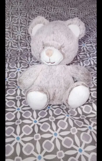 Petit doudou ourson gris et blanc, naissance, TEX, neuf