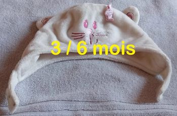 Bonnet crème motif souris rose intérieur polaire Taille 3 / 6 mois