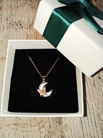 Collier et pendentif lune nacrée et papillon doré