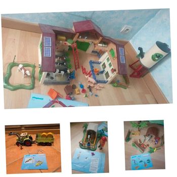 Ensemble  ferme avec  silo + tracteur + enclos  petit  veau  et  cochons  playmobil