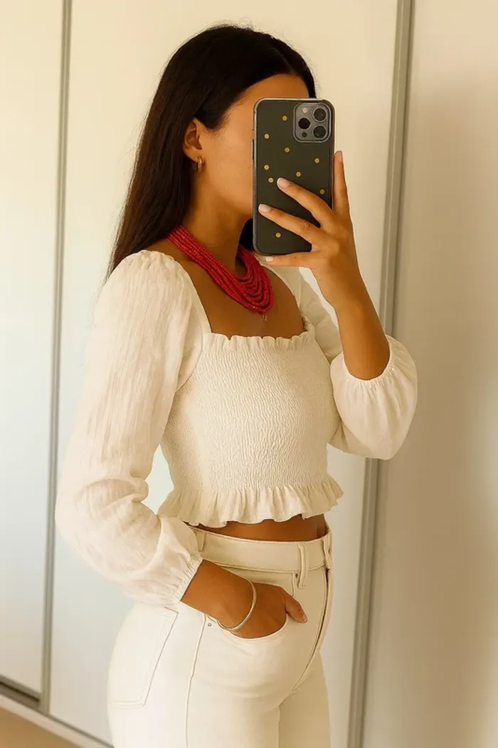 Crop top péplum froncé col carré Mango - photo numéro 2
