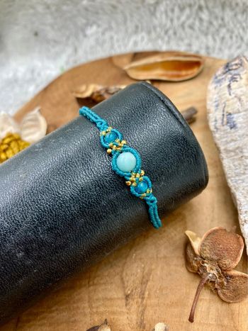 Bracelet macramé et acier inoxydable pierre Amazonite et Agate