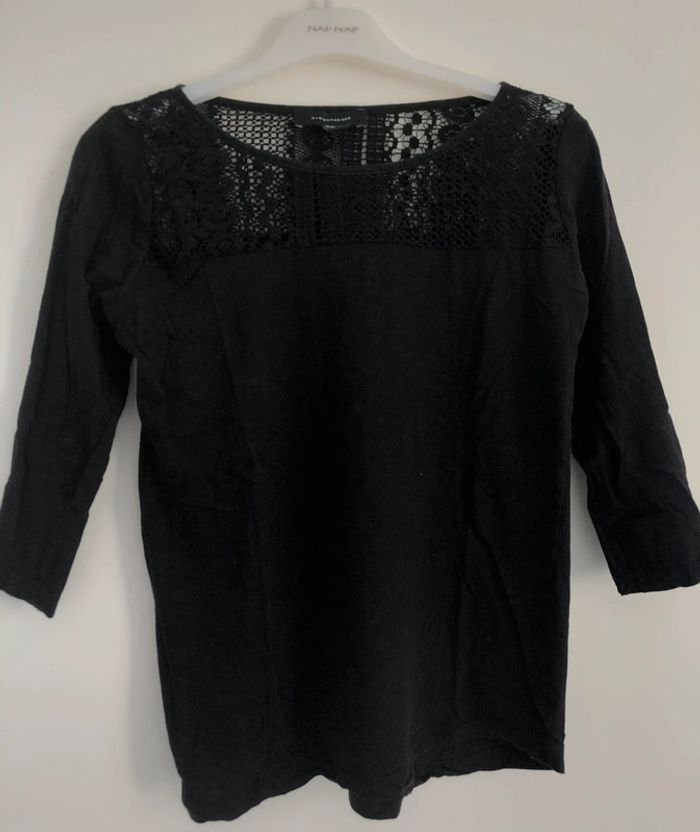 Blouse noire 3/4 détail dentelle Primark taille XS