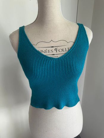 Top côtelé turquoise – 100 % coton – Fabriqué en Italie – Taille S  🩵