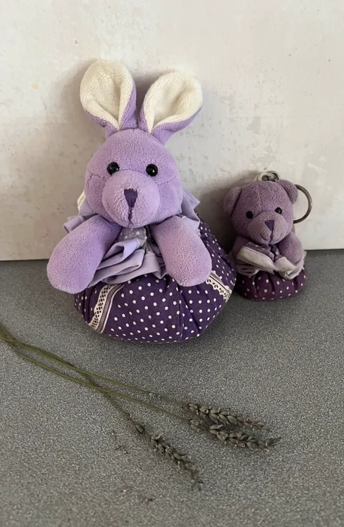 Lot de 2 aumônières lavande lapin et ourson porte clé Esprit Provence