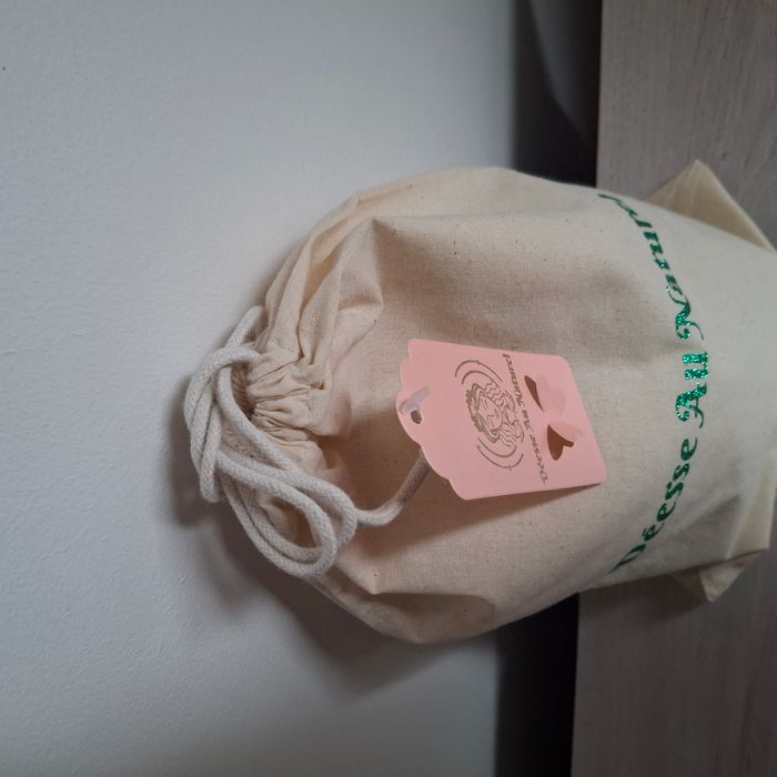 Pochon en coton 20x30cm crème avec inscription en vert pailleté - NEUF - Déesse au Naturel - photo numéro 4