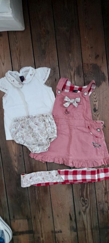 Ensemble robe bloomer culotte tee shirt sergent major 12 mois fleuris carreaux liberty