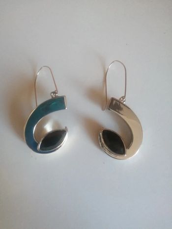 🌸Dormeuses art longues argentées et noir géométriques