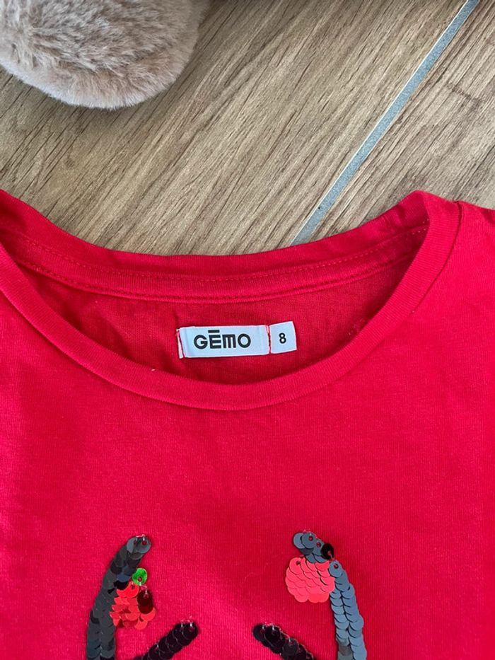 Tee-shirt manches longue Noël fille 8 ans sequins renne - photo numéro 3