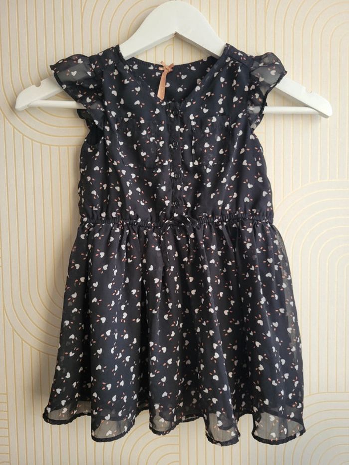 Robe noire motifs cœurs - 98cm