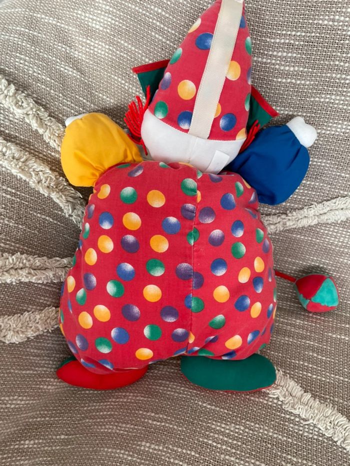 Peluche doudou 43cm corolle poupée clown arlequin rouge jaune très bon état - photo numéro 3