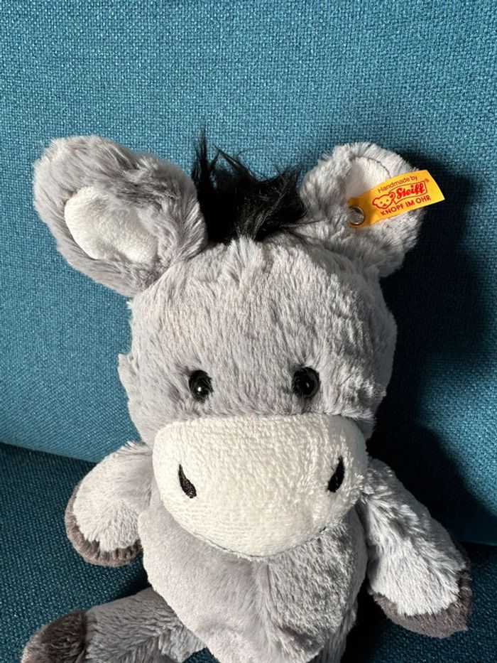 Peluche Âne Steiff gris 36cm debout doudou doux collection étiquette cheval - photo numéro 2