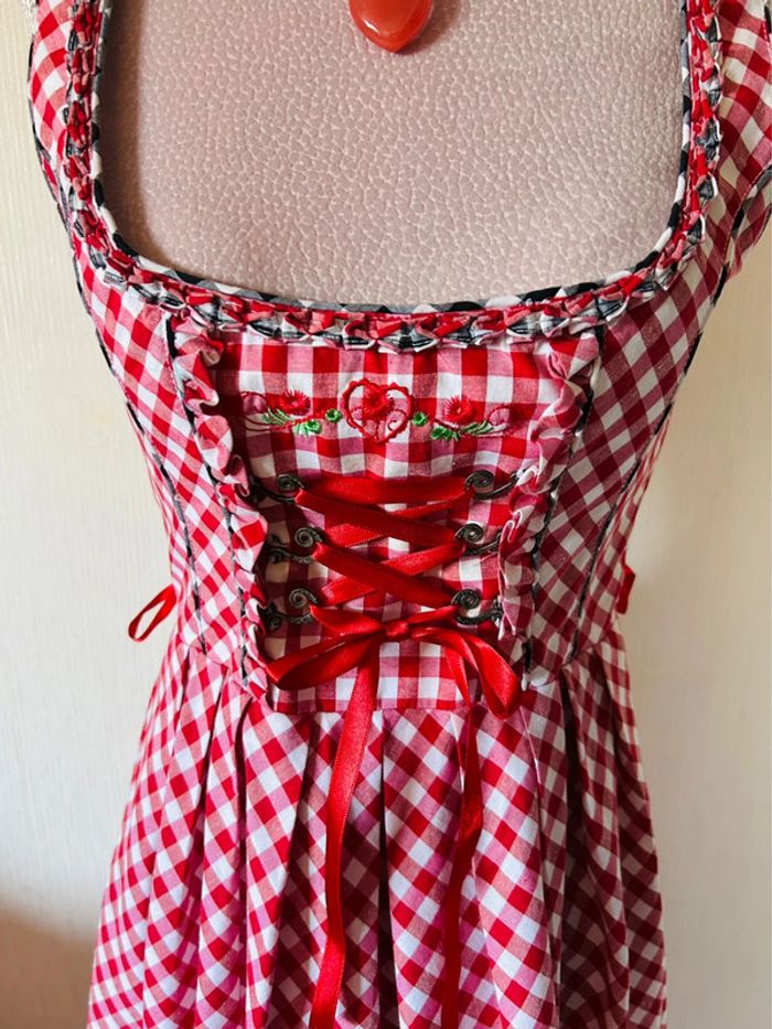 🍒Jolie robe traditionnelle autrichienne cottagecore dirndl red gingham austrian dress🍒 - photo numéro 9