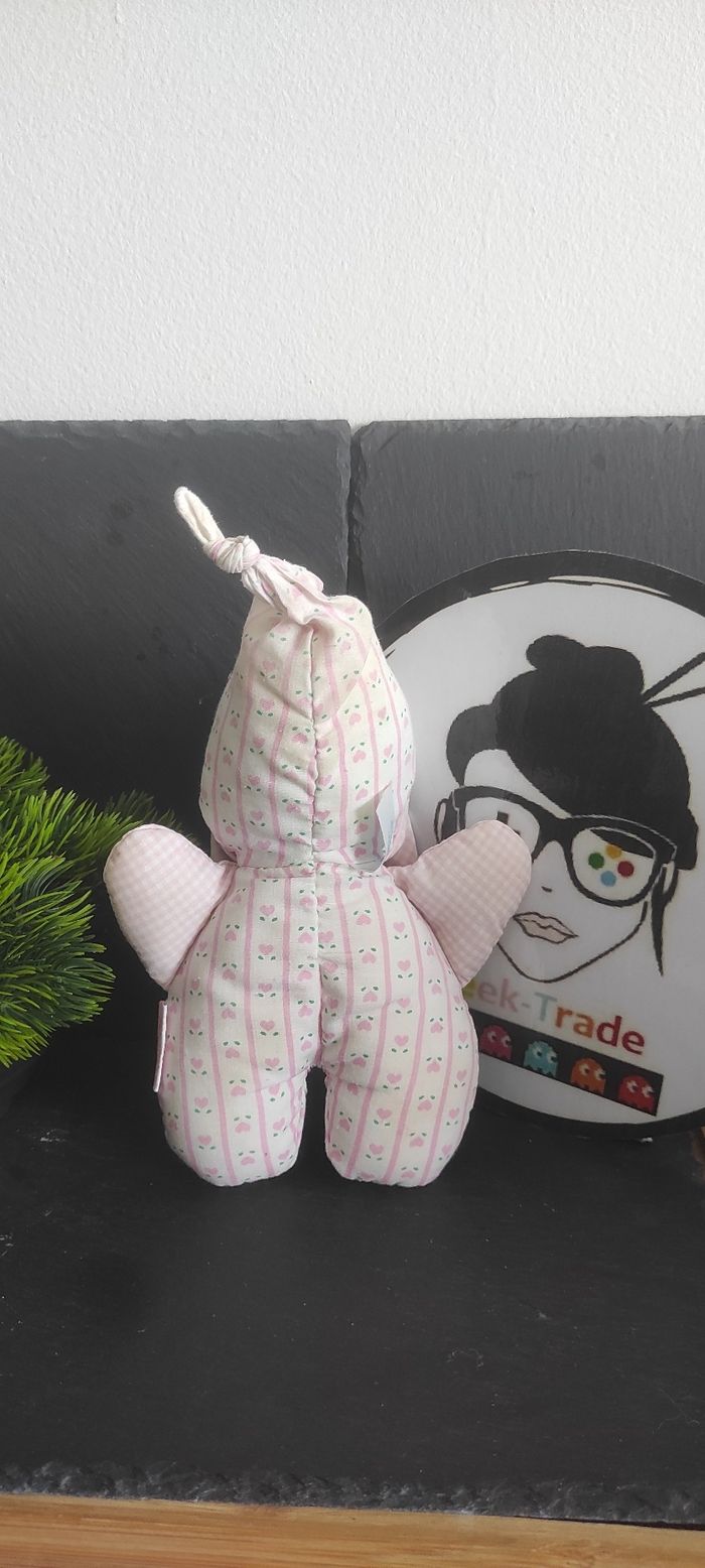 Doudou Poupée Chiffon Noeud Vichy Cœur Rose Vert Grelot Vintage Corolle Fleur - photo numéro 2