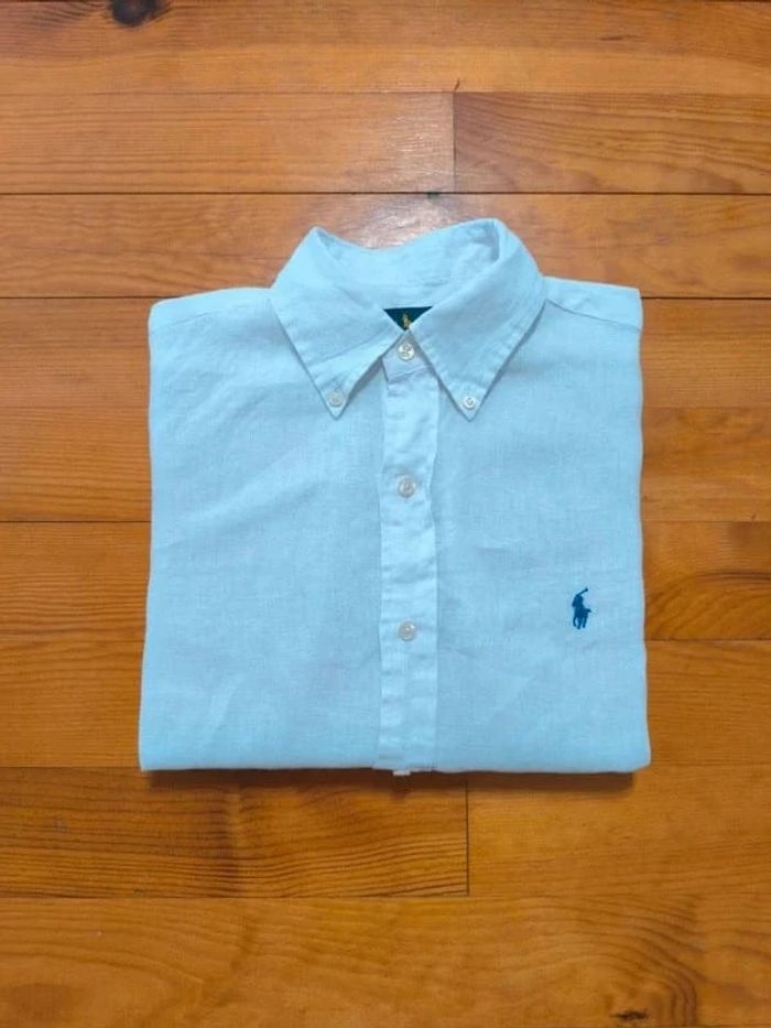Chemise en Lin - Ralph Lauren - Ocean wash linen - Logo brodé bleu - Blanc - Taille S - photo numéro 2