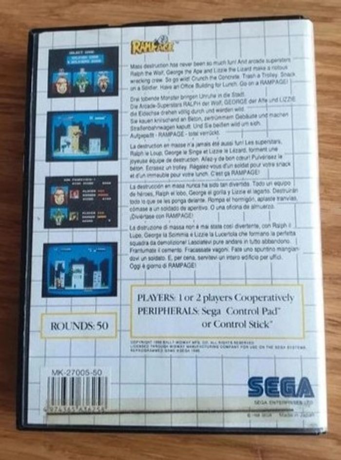 Jeu Rampage / jeu SEGA Master System / Midway - Activision / 1988 complet - photo numéro 2
