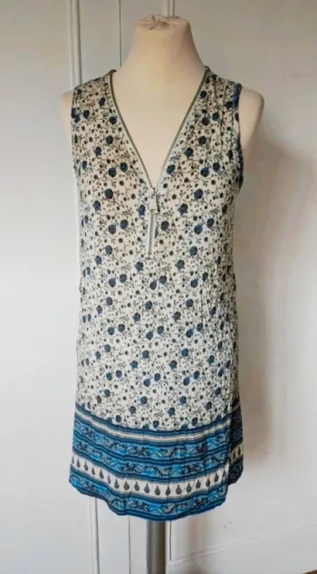 💎 robe femme vintage blanche motif petite fleur bleu t s 36 y2k 90s  orcelly