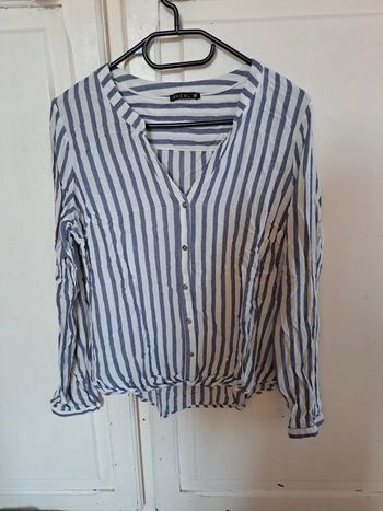 Blouse manche longue à rayure bleu et blanc 38