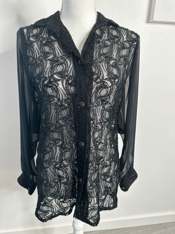 Chemisier en dentelle transparente noir et argenté Vintage T40 L