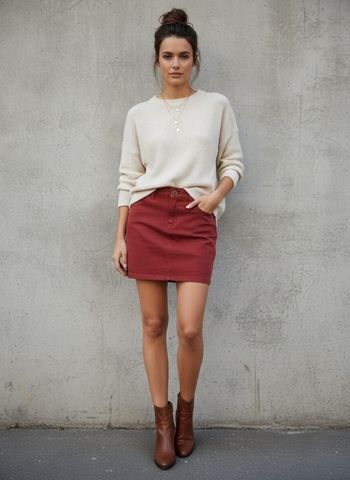 Mini jupe en Jean Rouge- Coupe Ajustée- Taille 42