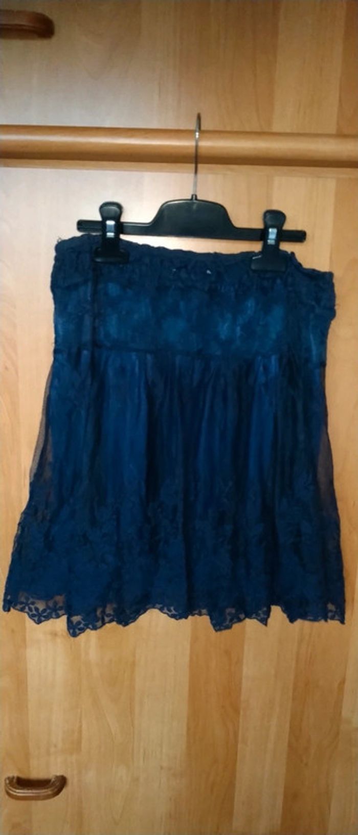 Jupe de fête volantée en tulle et broderies marine femme taille unique it hippie - photo numéro 3