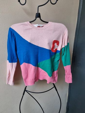 Pull rose bleu et vert