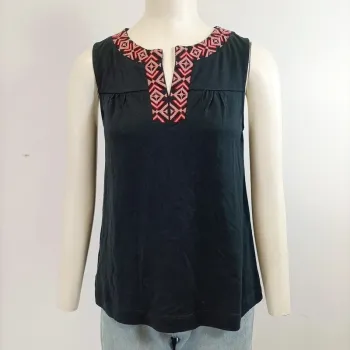 Top sans manche noir avec broderie sur le col - T40 - CMT - Jersey Élasthanne