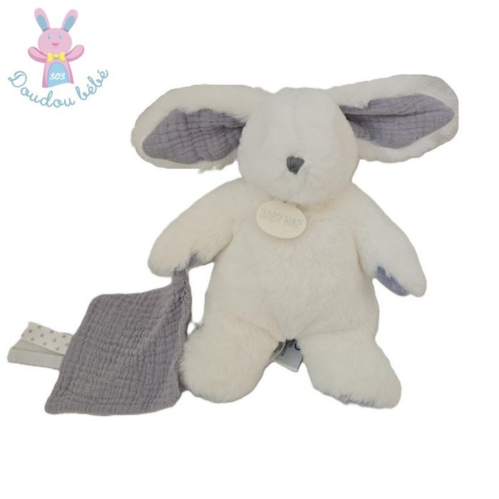 Doudou Lapin fourrure blanc mouchoir bleu Céleste BABY NAT