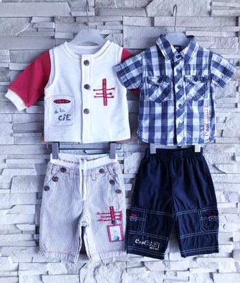 LCDP - LOT 2 ENSEMBLES 4P BÉBÉ GARÇON TONS LUMINEUX AVEC FANTAISIES DIVERSES 3M