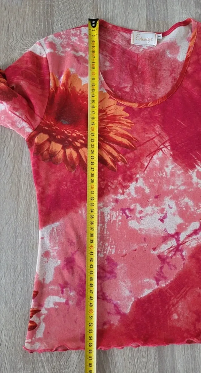 Tshirt manches courtes orange corail à fleurs Taille 34 36 - photo numéro 10