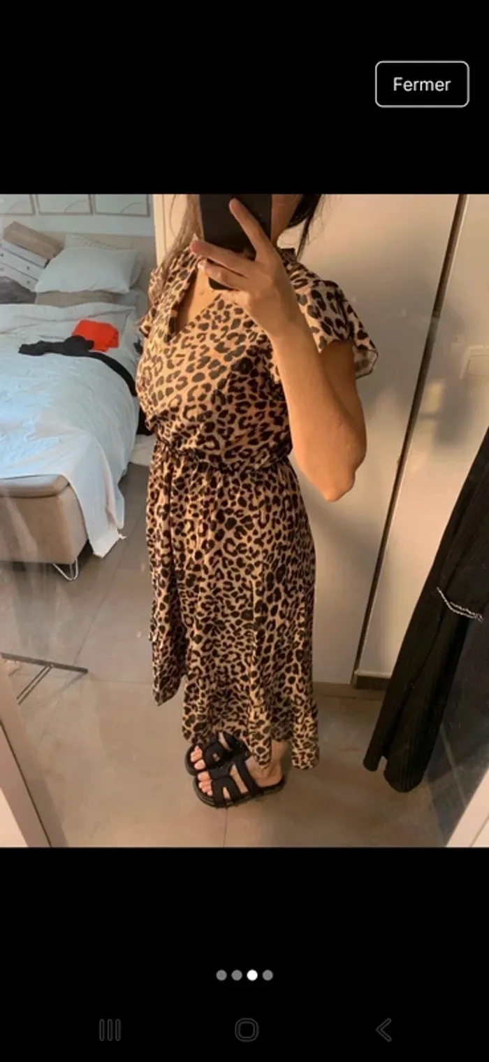 Robe Midi Fluide Imprimé Léopard - Taille Unique - photo numéro 3