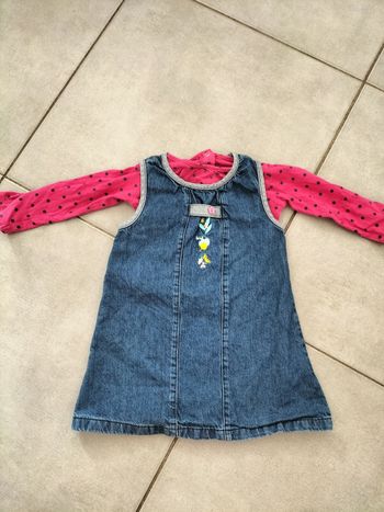 Ensemble robe en jean et sous pull à pois