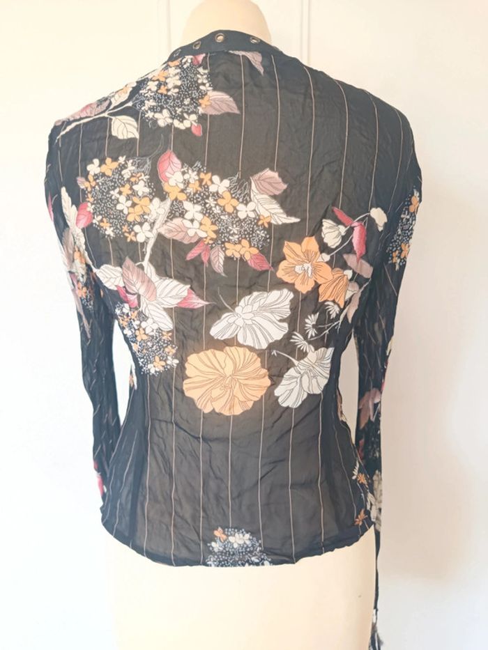 haut top y2k 90 2000 blouse voile transparente à rayure femme sexy à lacet fleurie mng - photo numéro 9