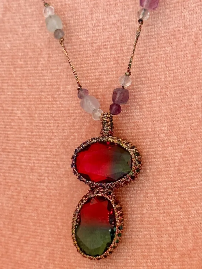 Collier habaha paris réglable perles améthyste jade et pavés roses foncés perles d’eaux - photo numéro 2