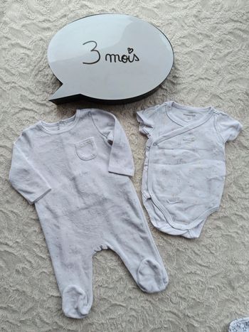 Pyjama velours + body croisé manches courtes assorti Mixte 3 mois lapin animaux Mon premier major